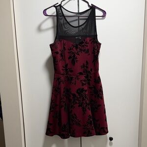 Elegant Black and Burgundy Floral Dress